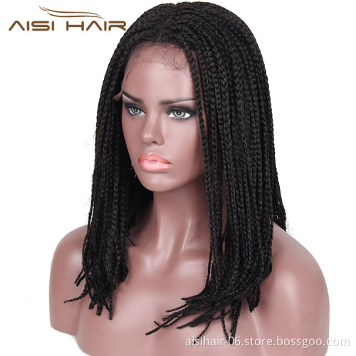 Aisi Hair Vendor Cheap Wholesale Glueless Afro Twist Box Braided Lace Frontal Wigs Synthetic Hair For Black Women Lace Front Wig